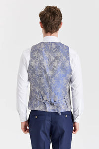 Belmont marineblauw pak met contrasterend Belmont zilverkleurig vest.