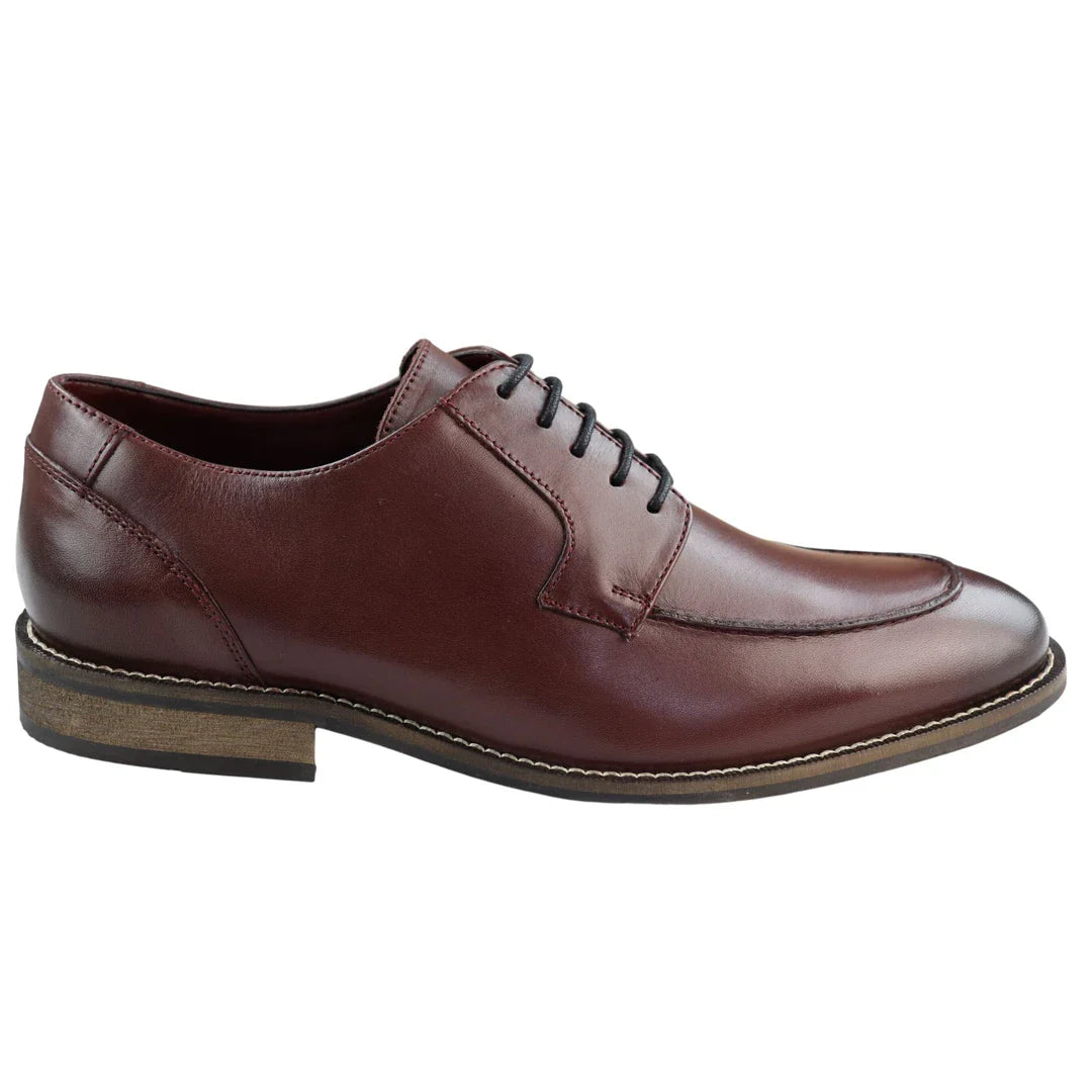 Mens Real Full Leather Black Welted Derby Shoes Smart Casual Burgundy Wine Classic Vintage