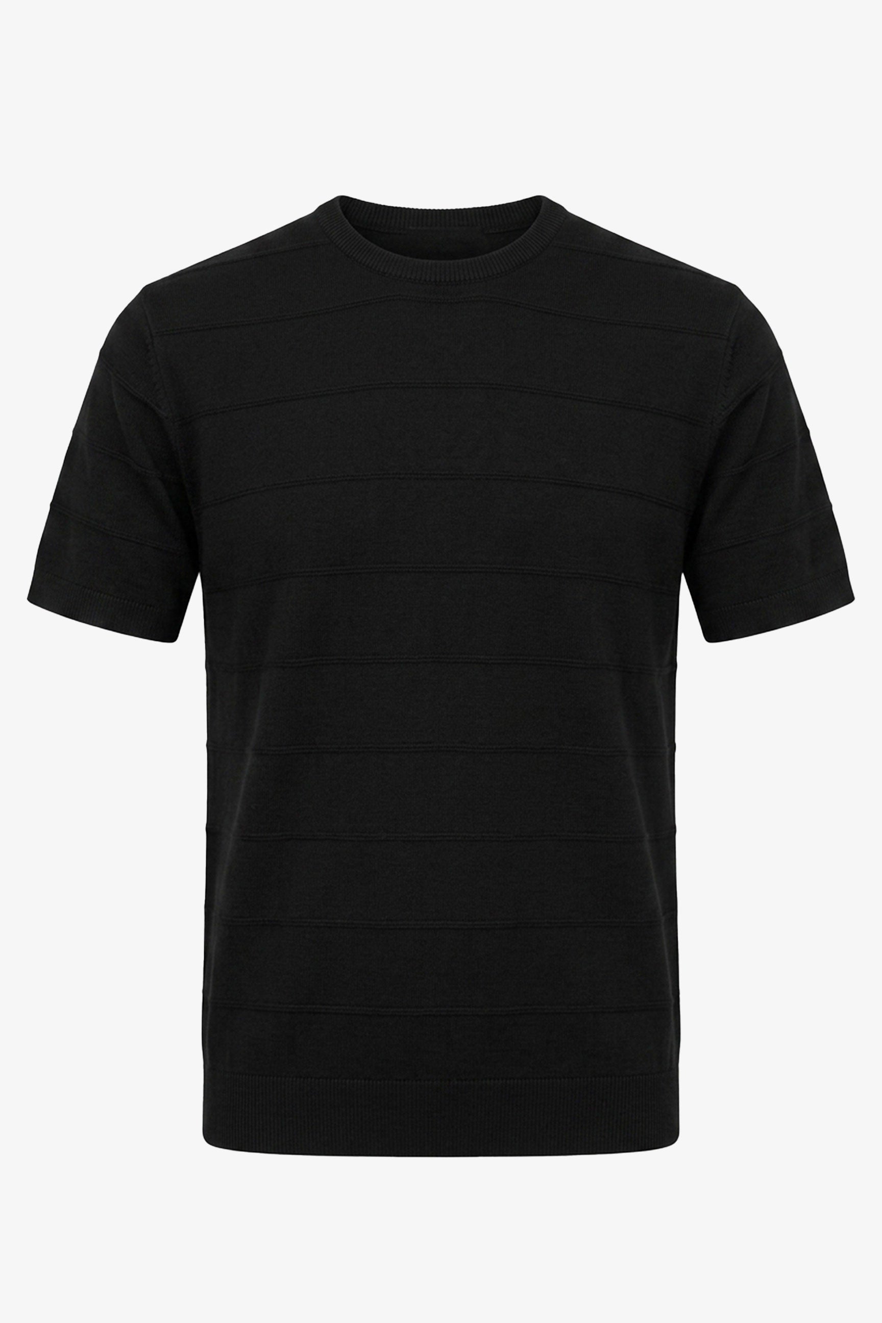 Zwart gebreid T-shirt met textuur voor heren