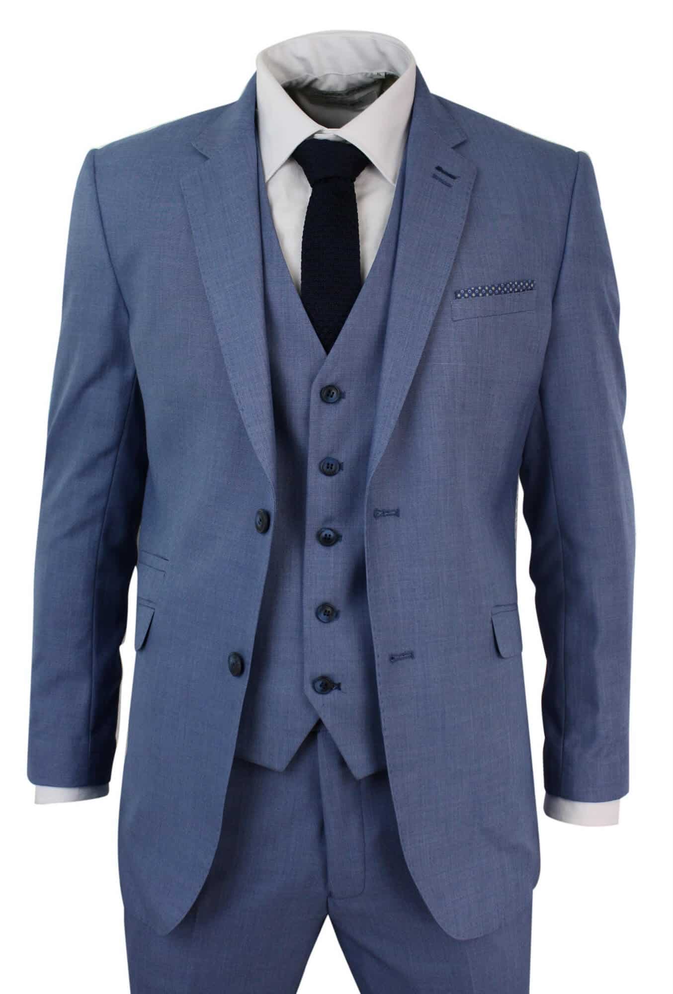 Mens Light Blue 3 Piece Suit, Tailored Fit