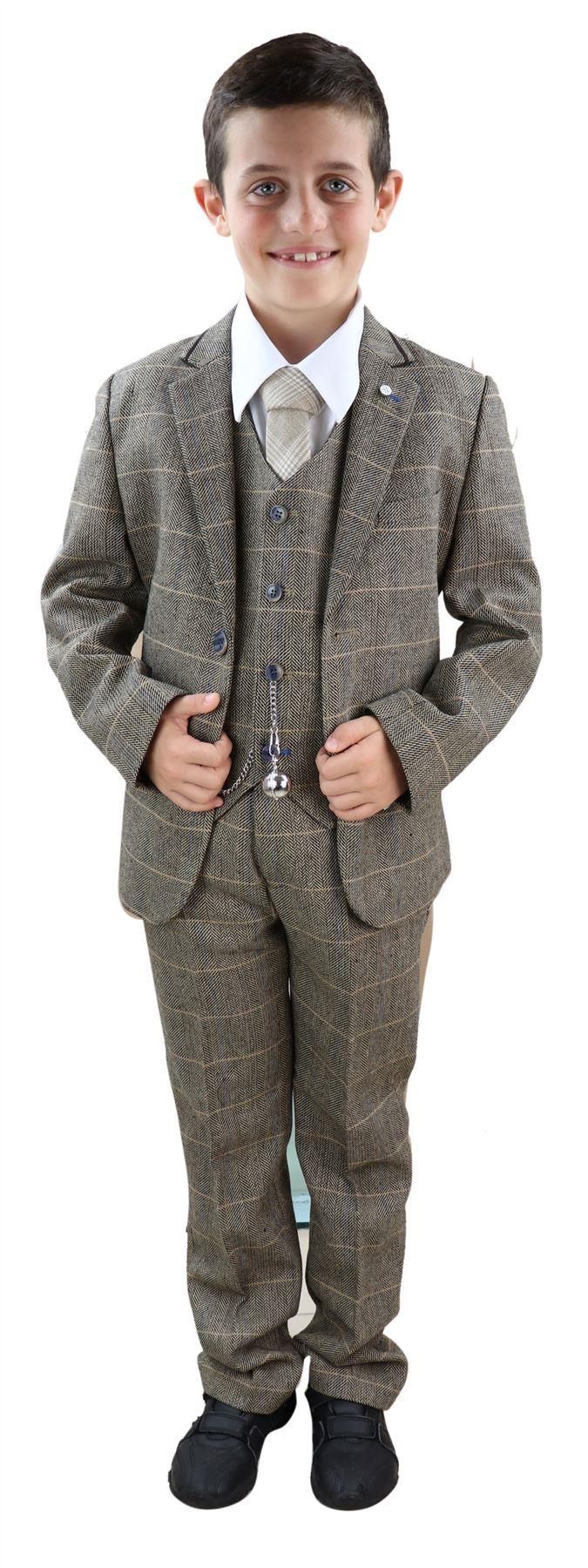 Boys Tan-Brown Tweed 3 Piece Suit - Peaky Blinders Suit  Albert