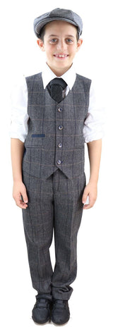 Boys Grey Tweed 3 Piece Peaky Blinders Suit Albert - Wedding Suit