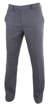 Mens Blue-Grey Checked Trousers - Cavani Burnaby