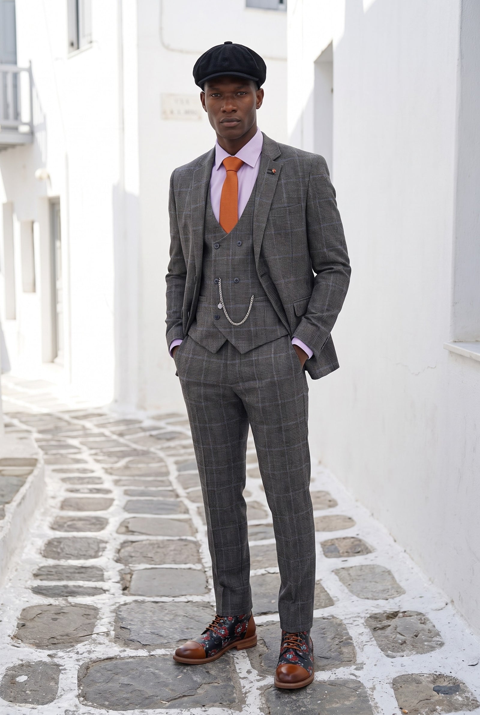 Look #994 styled with Cavani Power - Grijs Glen Check 3-delig pak