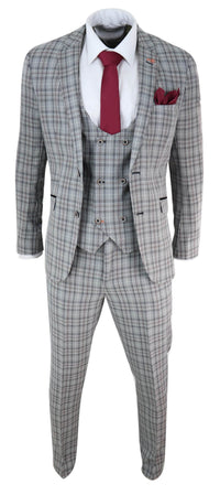 Mens Grey Tweed Check 3 Piece Suit