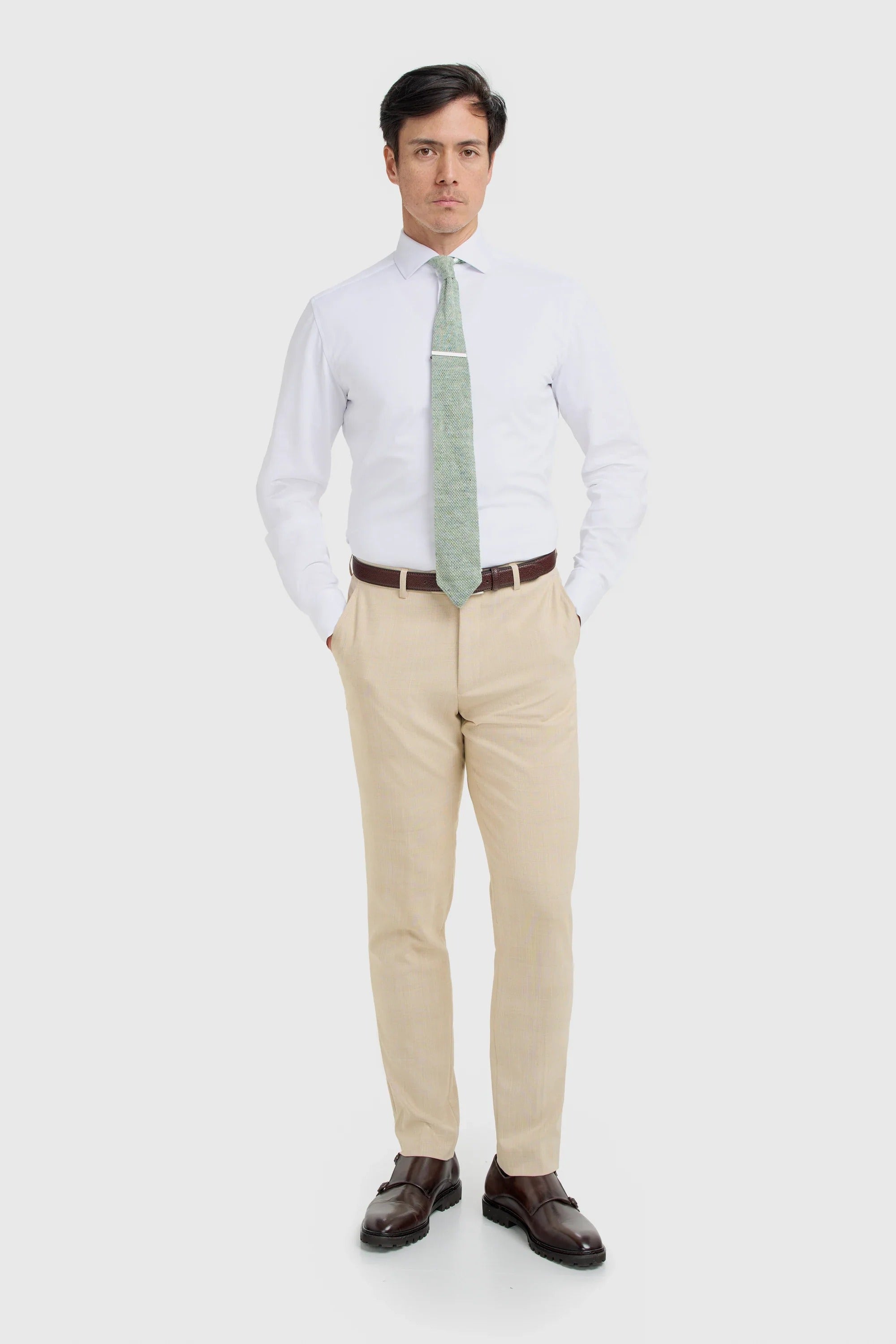 Camden - Beige driedelig pak met ruitpatroon voor heren