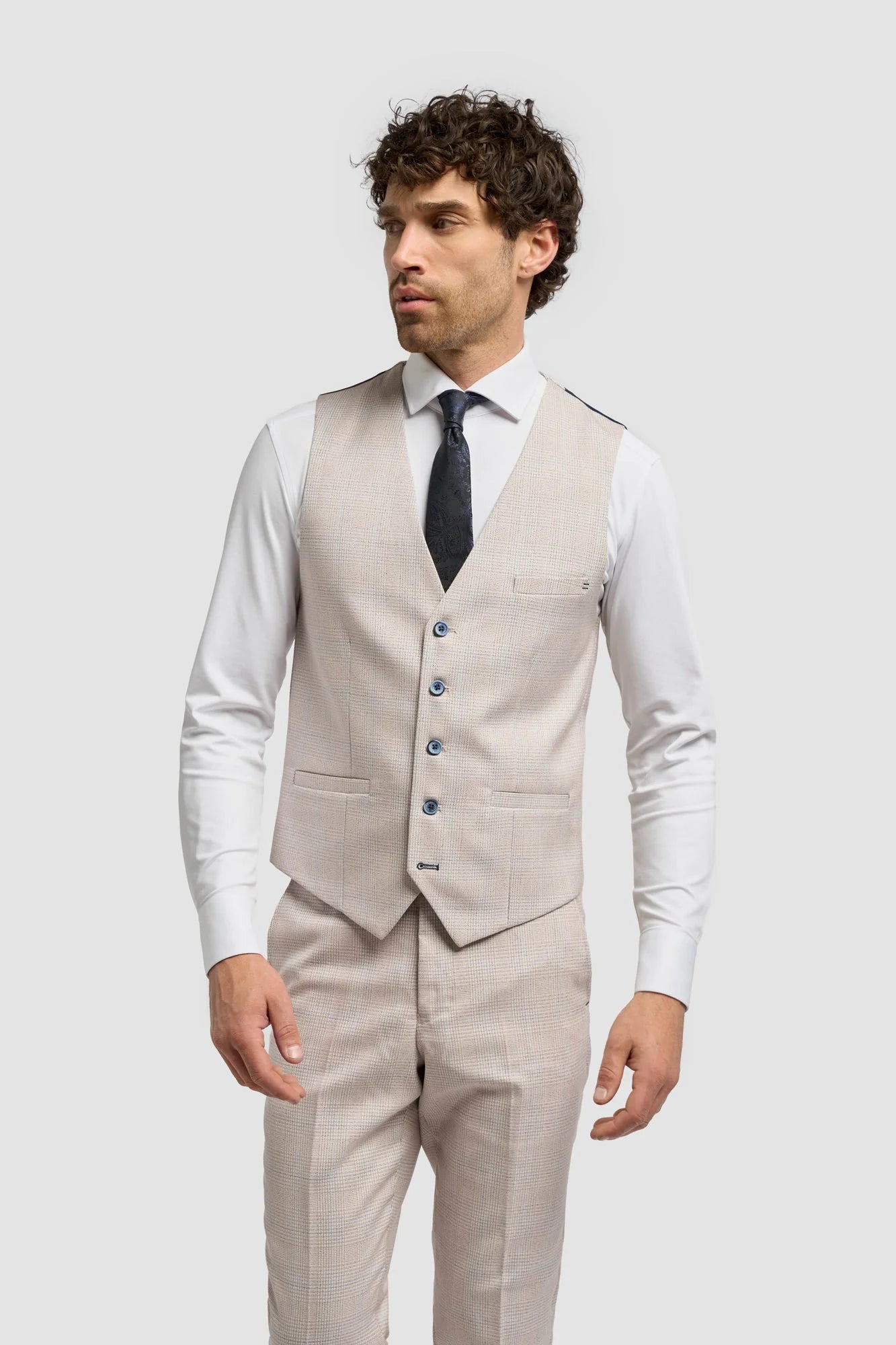Caridi - Heren Tweed Beige Trouwvest