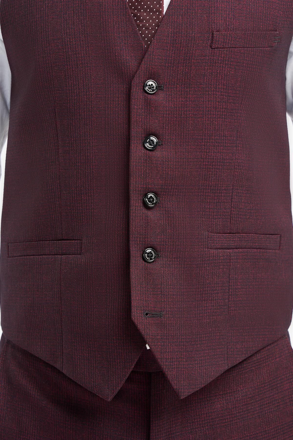 Caridi - Heren Bourgondisch Geruit Vest