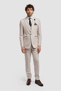 Caridi - Tweed beige heren trouwblazer