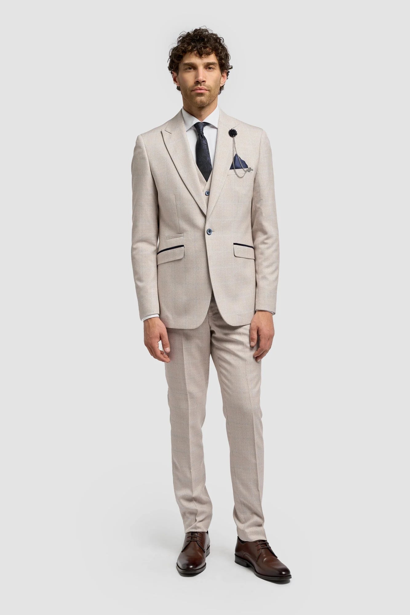 Caridi - Tweed beige heren trouwblazer