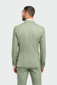 Caridi - Heren Sage Green Checked Tailored Fit Blazer