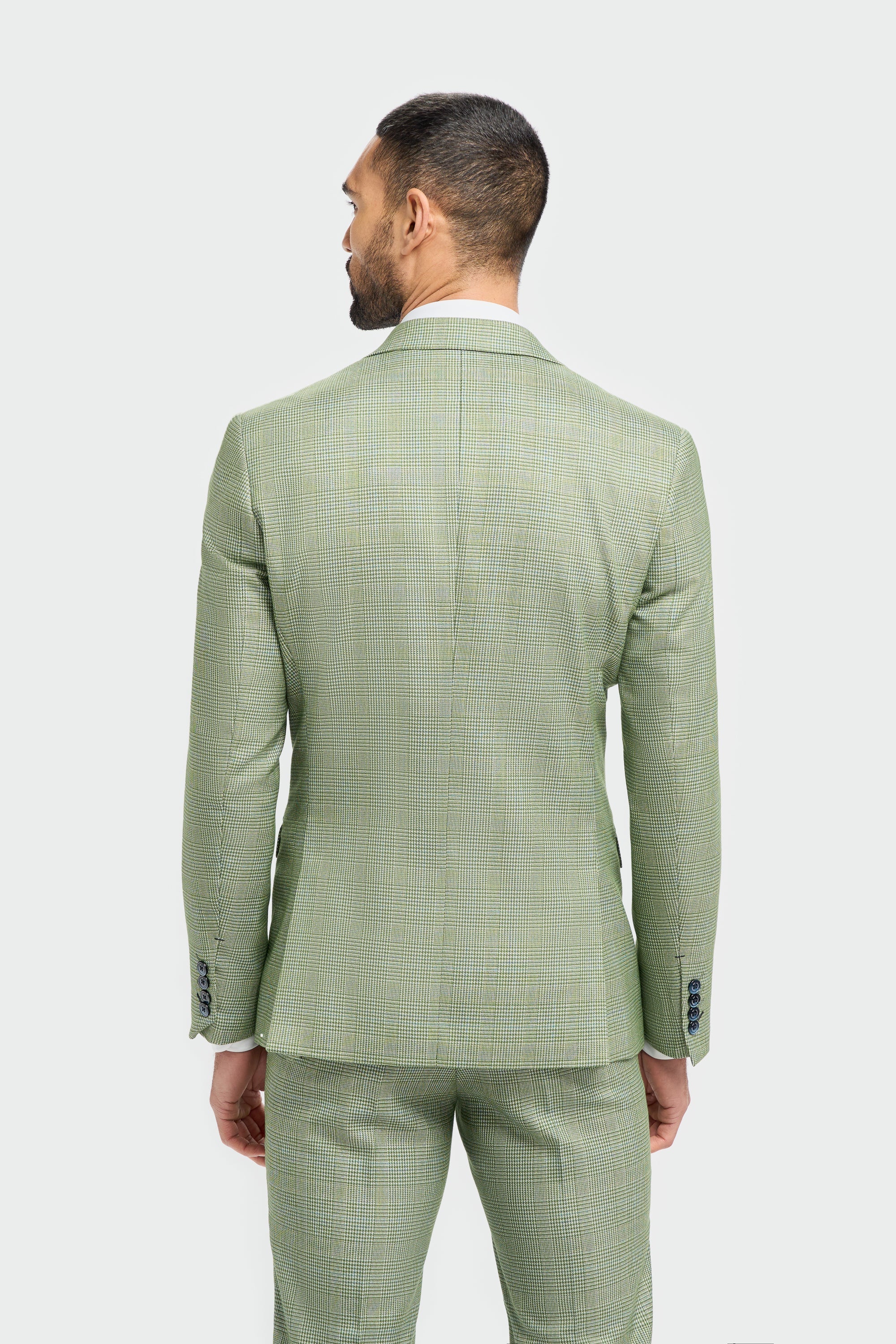 Caridi - Heren Sage Green Checked Tailored Fit Blazer