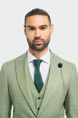 Caridi - Heren Sage Green Checked Tailored Fit Blazer