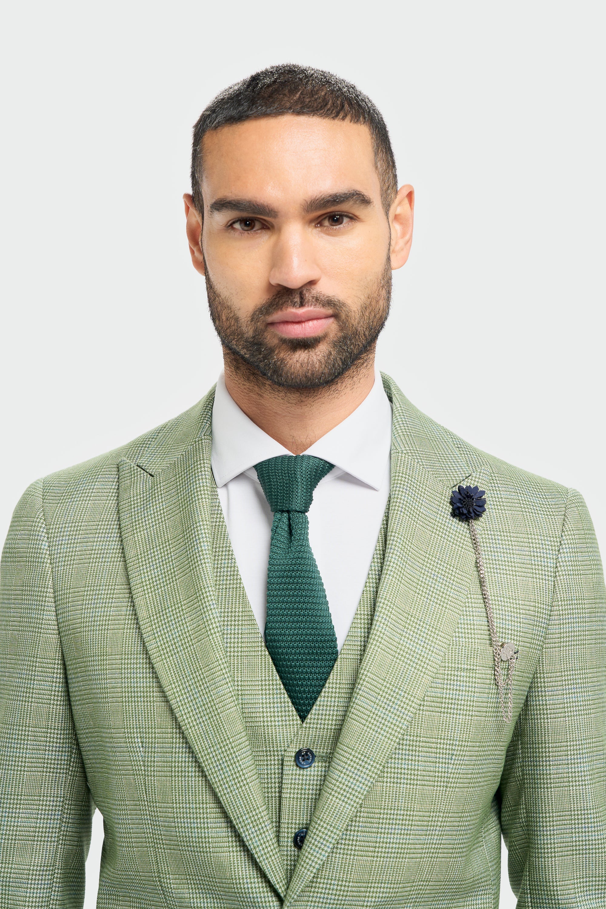 Caridi - Heren Sage Green Checked Tailored Fit Blazer