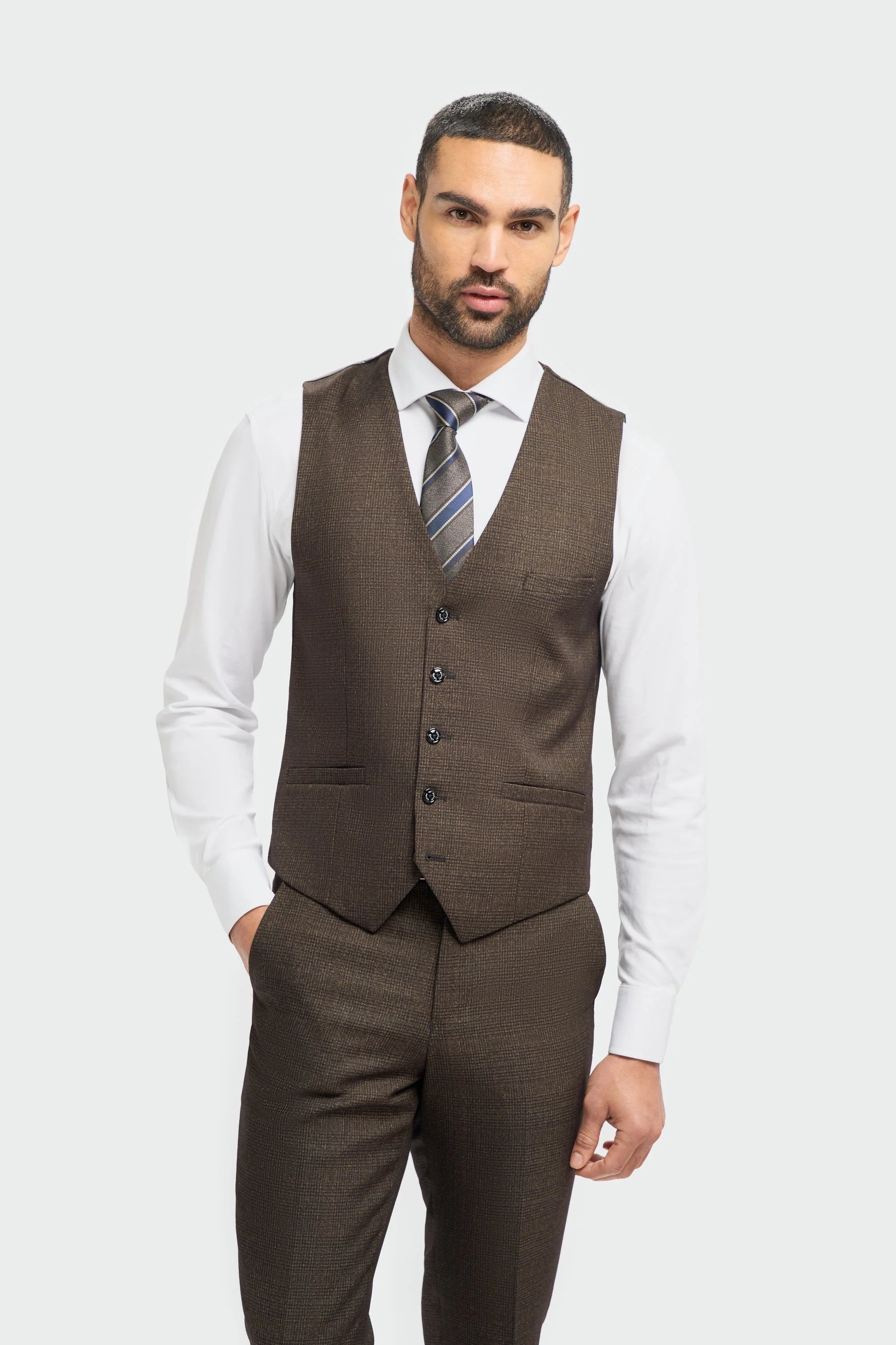 Caridi - Heren Tweed Bruin Vest
