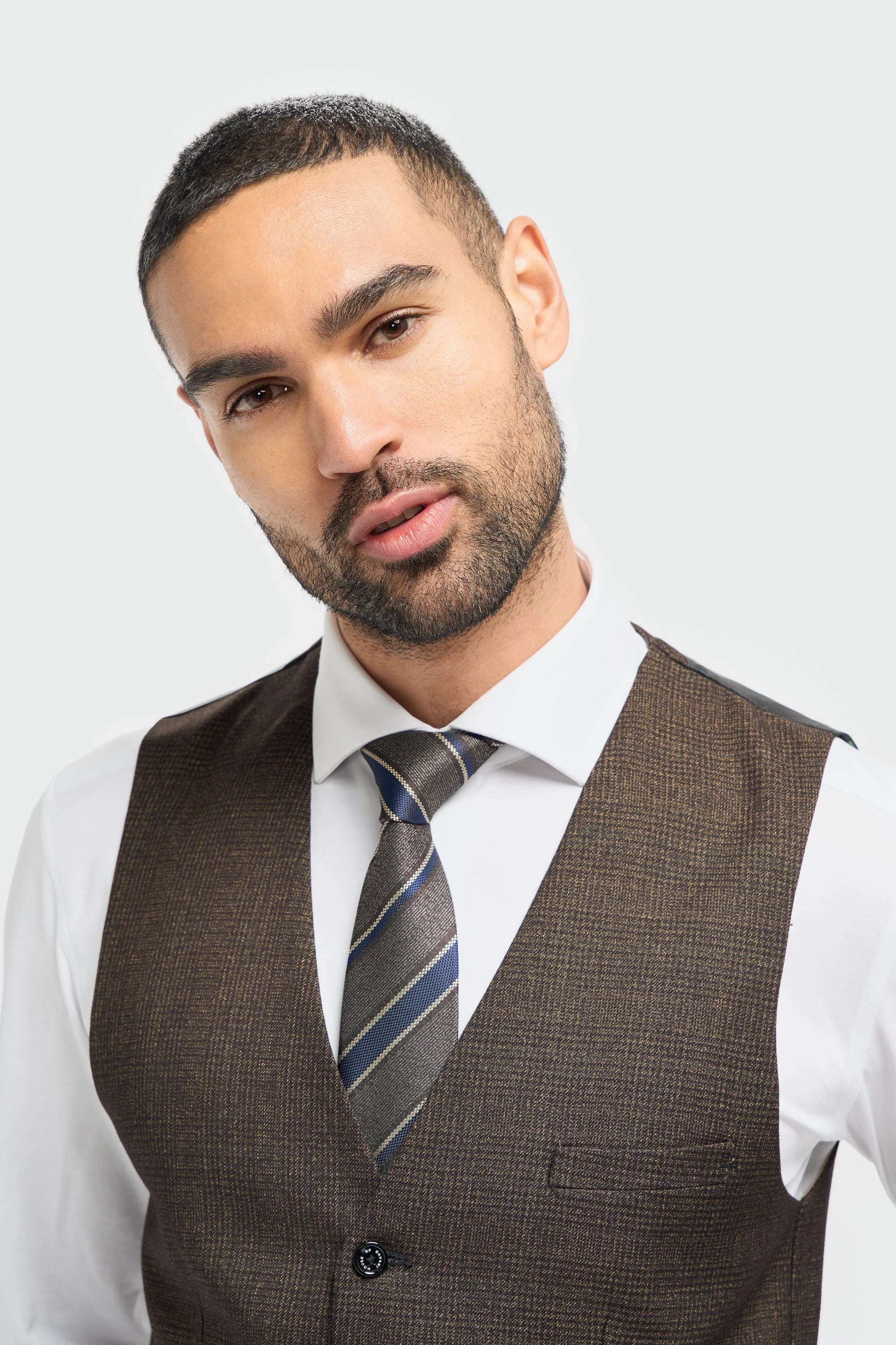 Caridi - Heren Tweed Bruin Vest