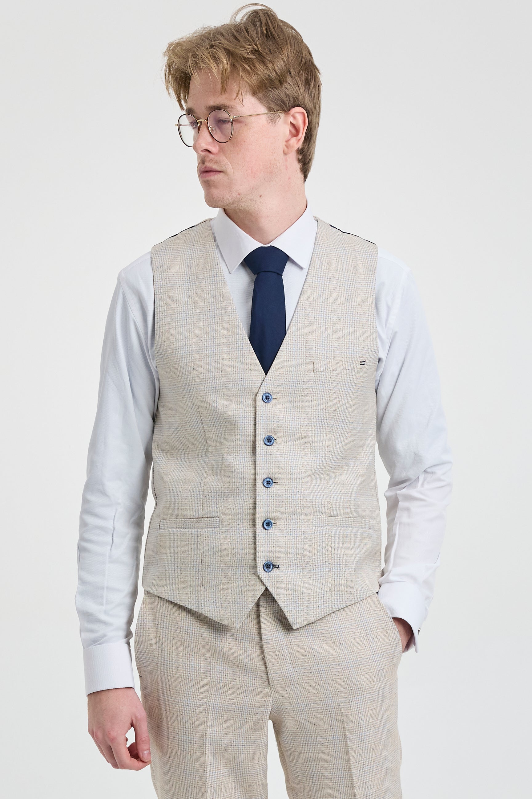 Crèmekleurig 3-delig trouwpak voor heren - Cavani Caridi