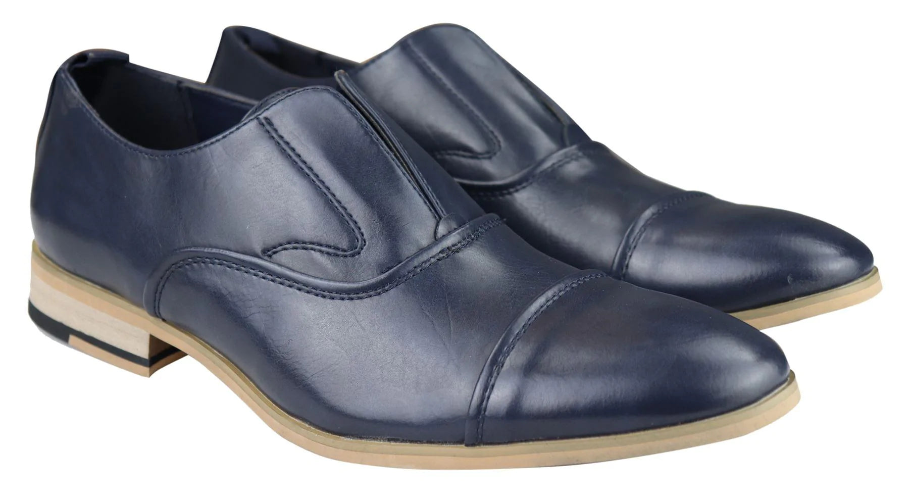 Mens Slip On Real Leather Shoes Smart Formal Navy Tan Brown Wedding Office Party