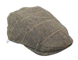 Cavani Albert Mens Tweed Flat Cap - Herringbone Tweed Wool Grandad Flat Hats Vintage - Tan Brown/Charcoal Grey