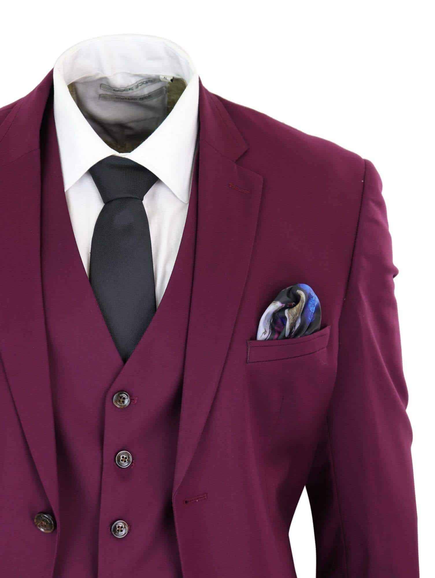 Cavani Magnus - Men's 3 Piece Cassic Burgundy Wine Suit
