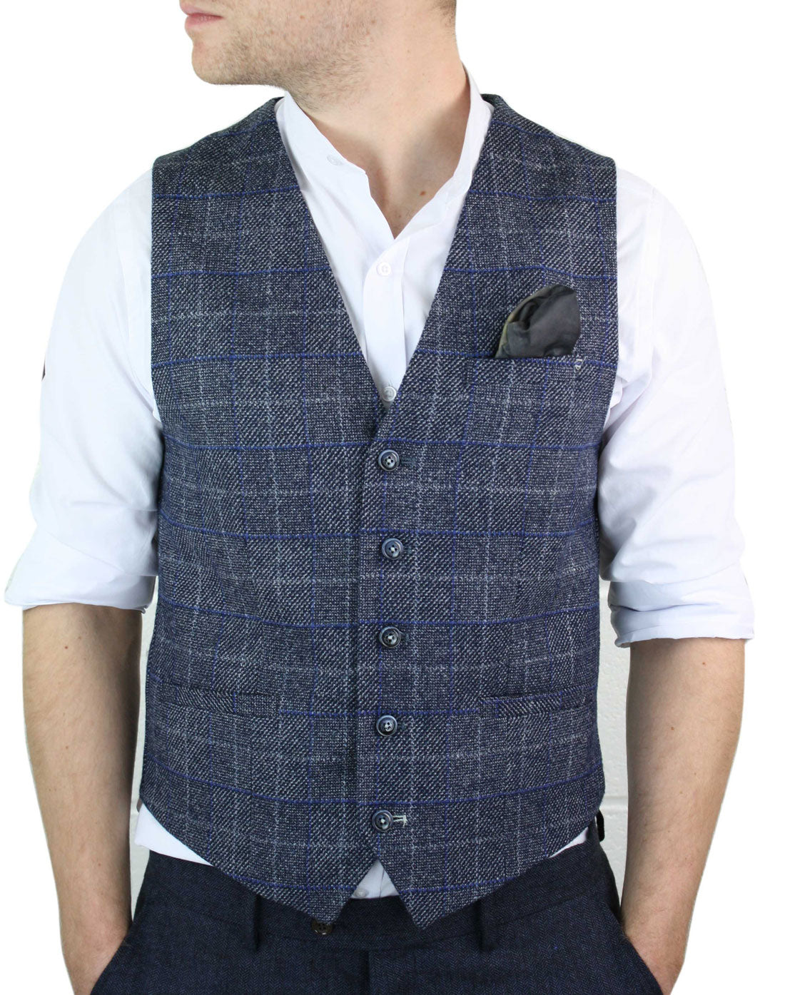 Cavani Miles - Men's Blue Tweed Check Waistcoat