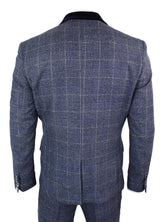 Cavani Miles - Mens Blue Navy 3 Piece Tweed Suit Herringbone Vintage Peaky Blinders 1920's Retro