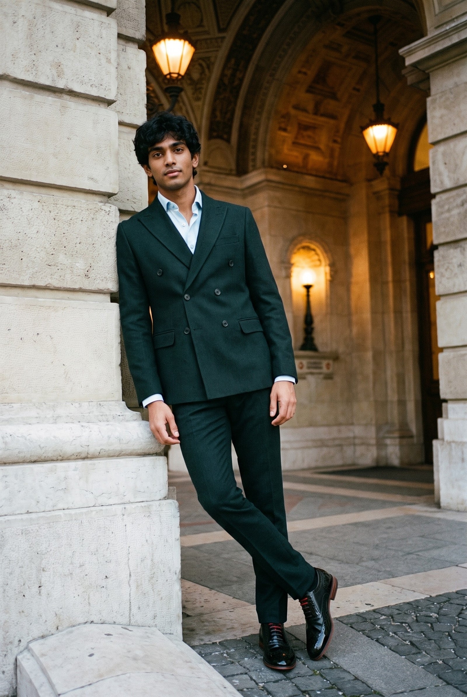 Look #588 styled with Regent - Groen tweedelig double-breasted pak voor heren