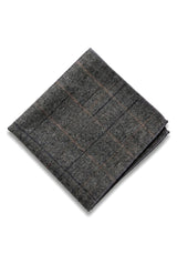 Antracietgrijze geruite tweed stropdas met zakdoek en stropdasclip - Antracietgrijze