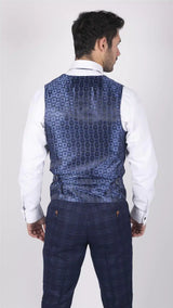 Mens Marc Darcy Blue Check Prince Of Wales Waistcoat Smart Casual Slim Fit Chigwell