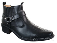 CLASSIQUE MBO 3136 Mens Tan Brown Black Ankle Boots Leather Slip On Cowboy Western Riding Buckle