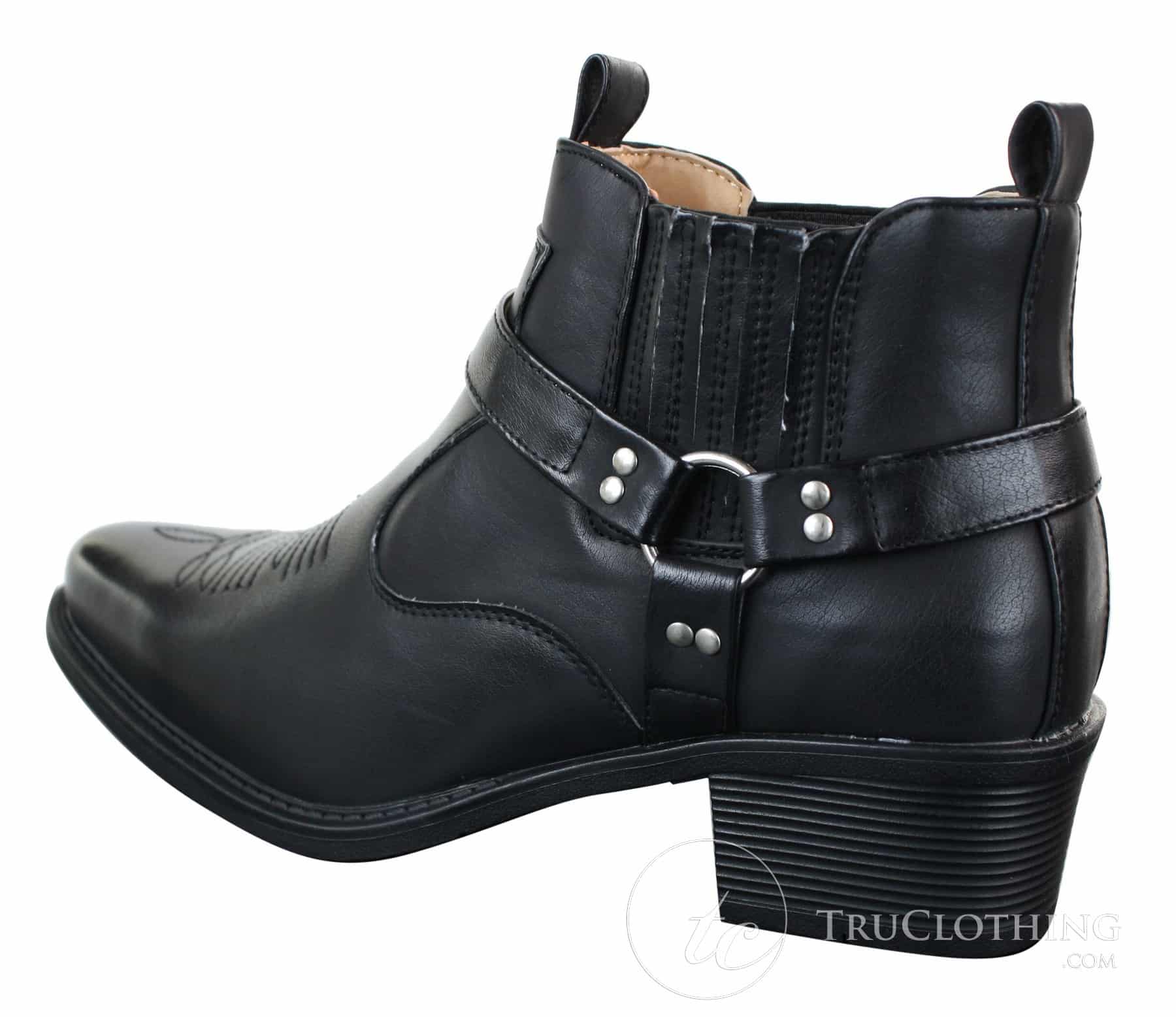 CLASSIQUE MBO 3136 Mens Tan Brown Black Ankle Boots Leather Slip On Cowboy Western Riding Buckle