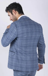 Mens Marc Darcy Light Blue Navy Check Blazer Smart Casual Tweed Slim Fit Clinton