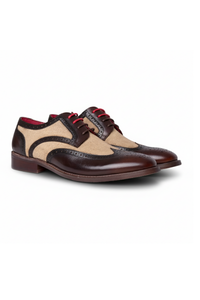 Cole - Heren brogueschoenen van bruin leer met canvasdetails