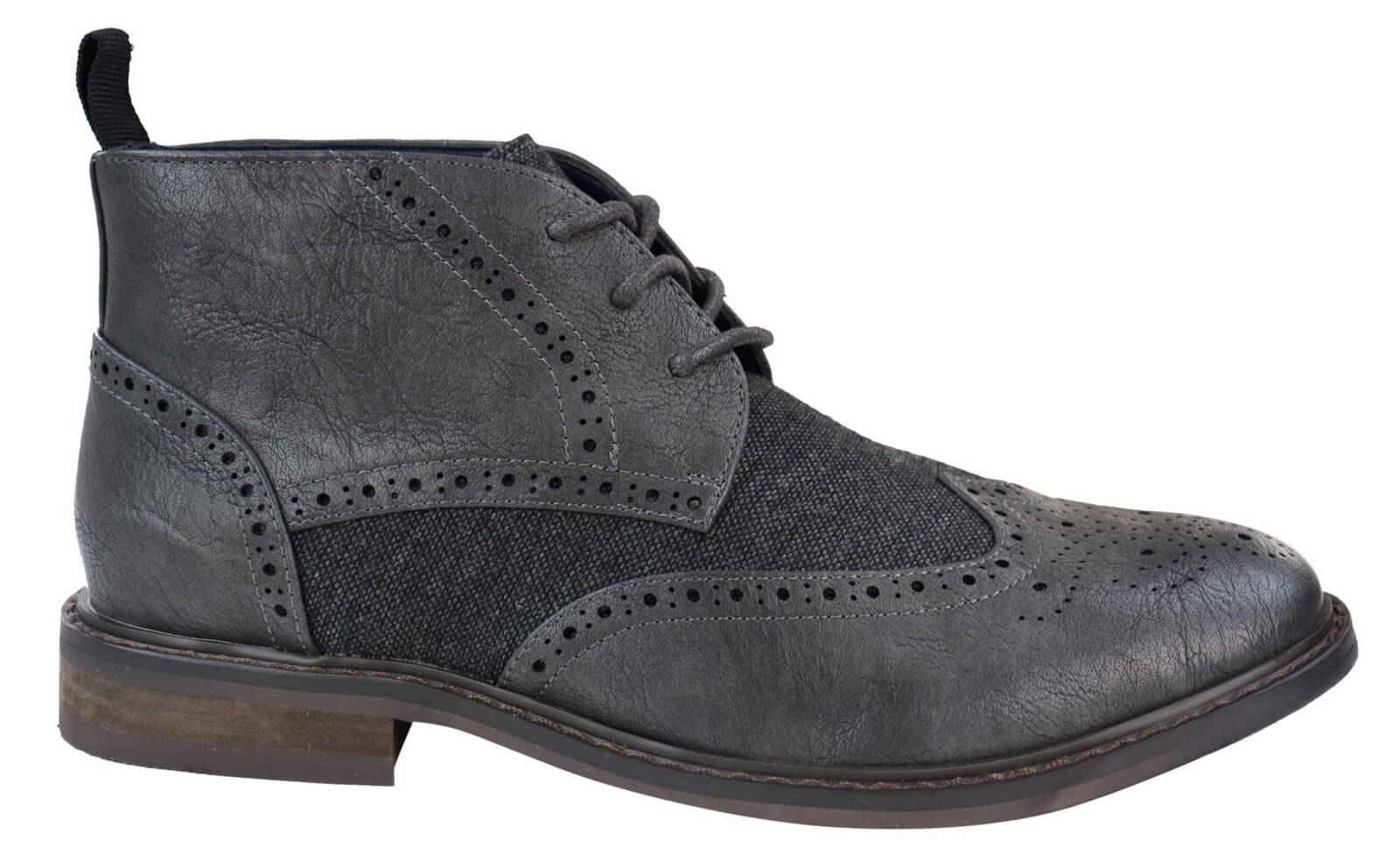 Mens Leather & Tweed Laced Ankle Boots