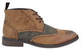Mens Leather & Tweed Laced Ankle Boots