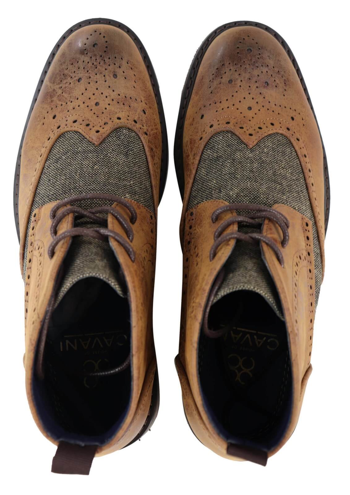 Mens Leather & Tweed Laced Ankle Boots