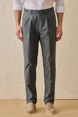 Saliegroene geplooide smart casual broek voor heren, klassieke getailleerde pasvorm