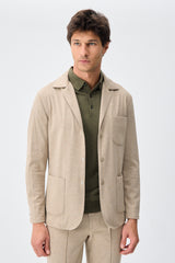 Beige herenblazer van zachte jersey, smart casual model