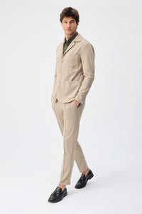 Beige herenblazer van zachte jersey, smart casual model