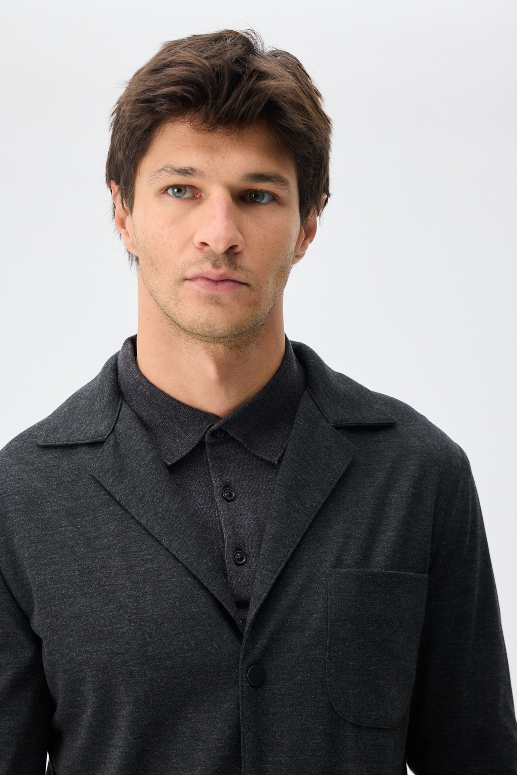 Herenblazer van zachte, antracietkleurige jersey, smart casual model