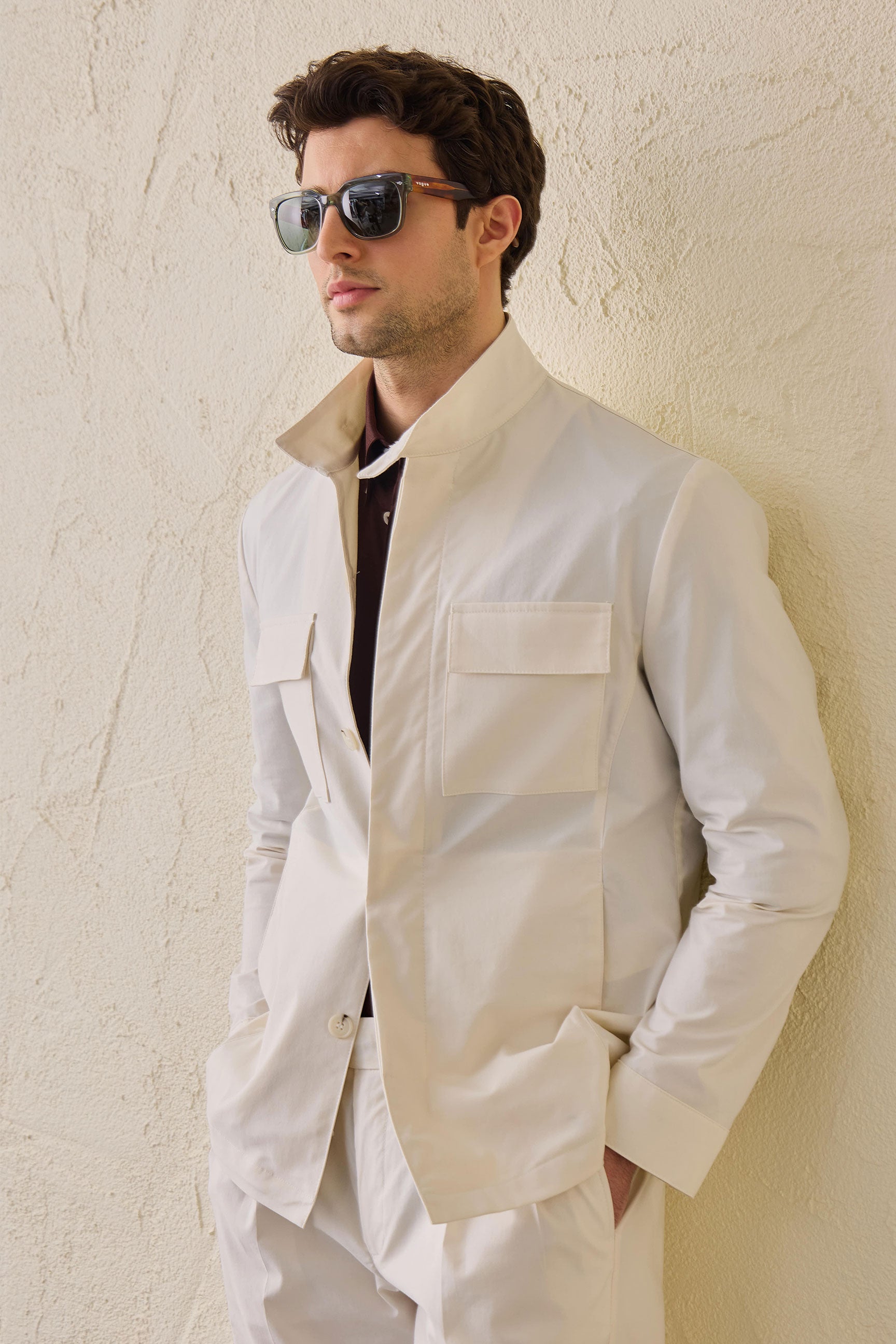 Witte utility-jas voor heren, lichtgewicht katoenmix, smart casual model.