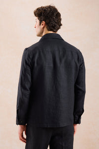 Herenpak van zwart linnen, smart casual, 2-delig, met ritssluiting aan de voorkant, safari-stijl, zomer
