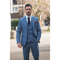 Earl Men's 3-Piece Blue Checked Tailored Suit