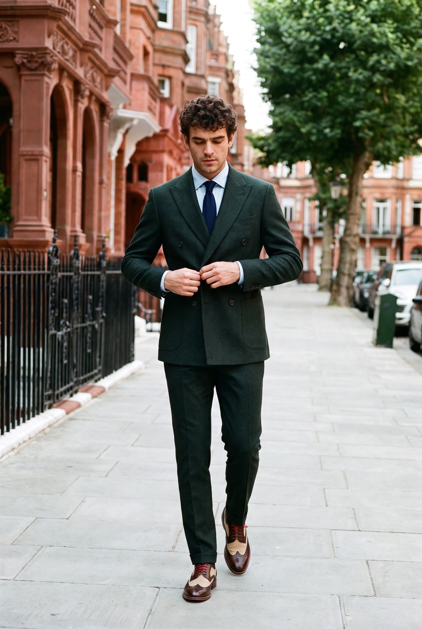 Look #591 styled with Regent - Groen tweedelig double-breasted pak voor heren