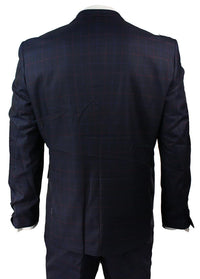 Men's Navy Blue Check 3 Piece Suit
