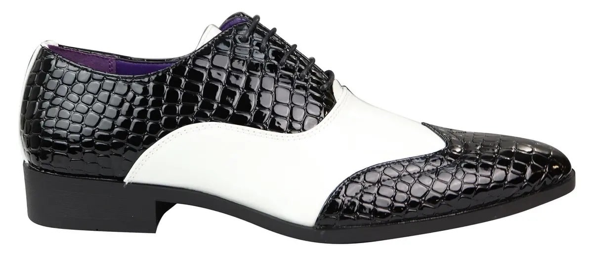 Mens Faux Croc Skin Black & White Shoes