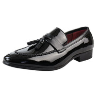 Men's Patent Tassel Slip On Black Loafers