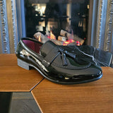 Men's Patent Tassel Slip On Black Loafers