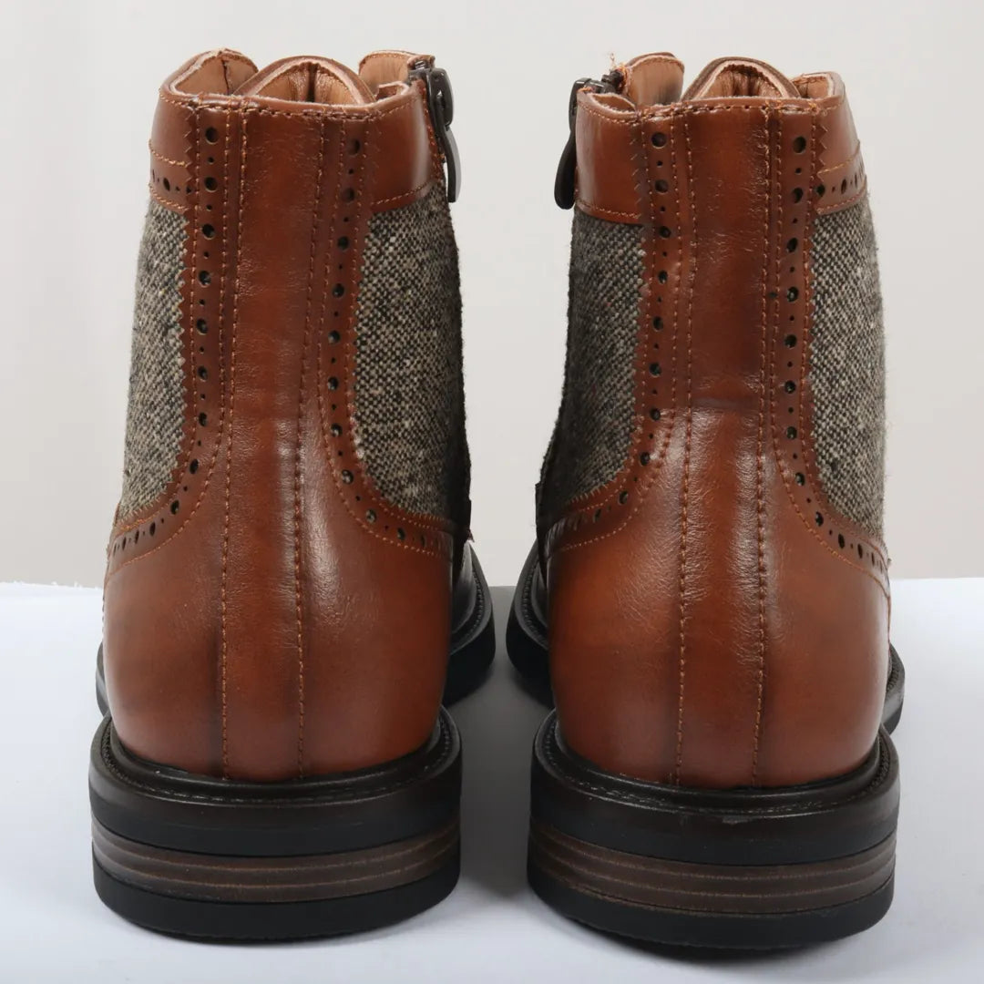 Men's Lace Up Brogue Tan Brown Ankle Boots