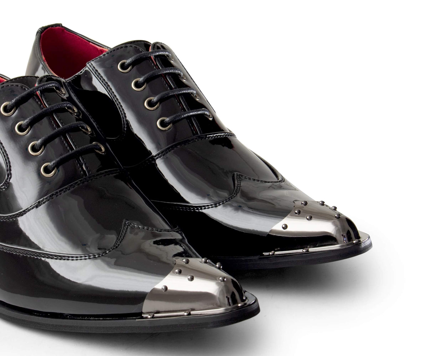 Mens Black Patent Shoes with Metal Toe